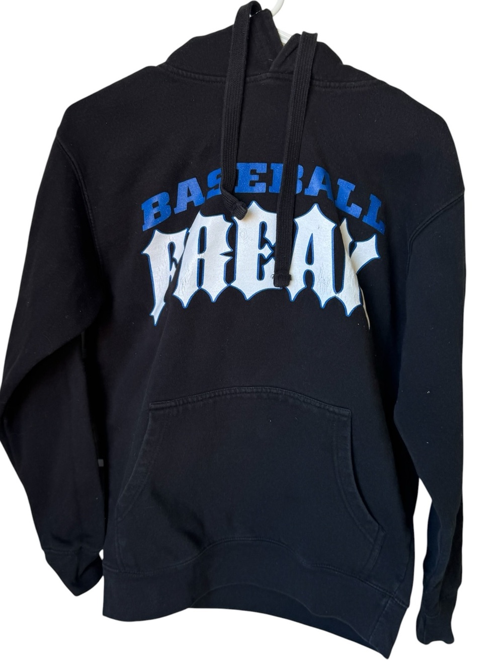 All World Tournament Black Men’s S Hoodie Blue and White "Baseball Freak” Art